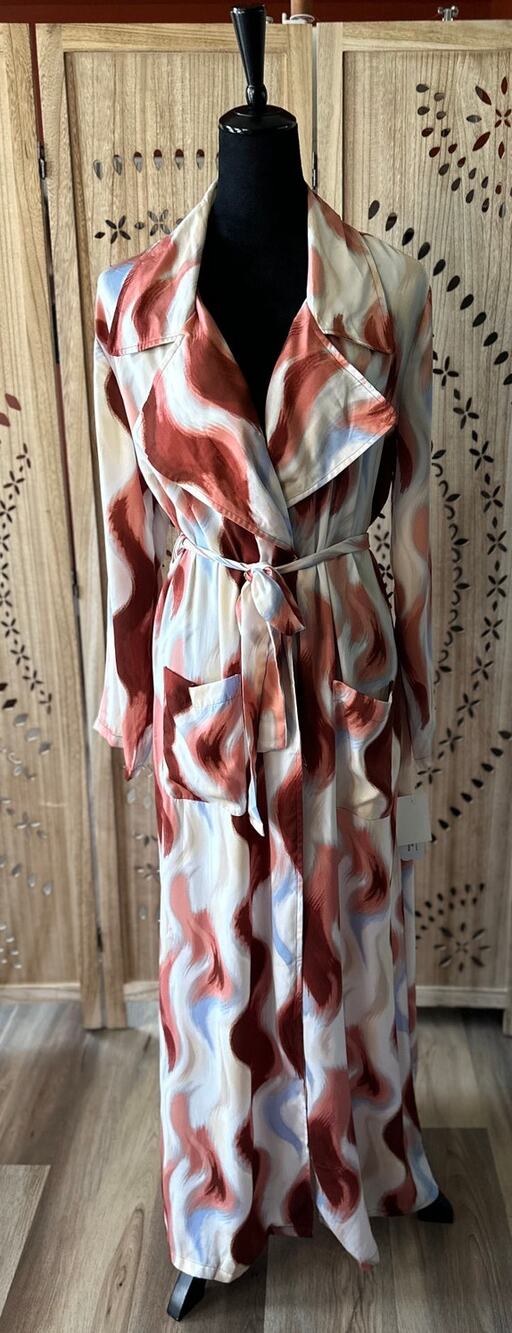 NWT OPEN EDIT Abstract Wave Print Belted Maxi Duster Size M